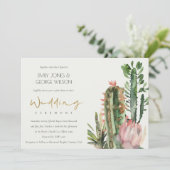 INVITATION CHIC BOHO PINK FLORAL CACTI FOLIMARIAGE (Debout devant)