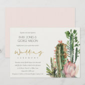 INVITATION CHIC BOHO PINK FLORAL CACTI FOLIMARIAGE (Devant / Derrière)