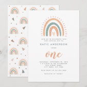 Invitation Chic Boho Rainbow Pastel Premier Anniversaire (Devant / Derrière)