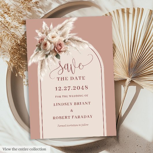 Invitation Chic Boho Rose Poussiéreuse Floral Arche Date de M