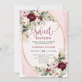 Invitation Chic Boho Rouge Bourgeon Rose Burgundy (Devant)