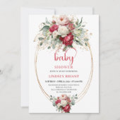 Invitation Chic Boho Ruby Red Blush Greenery Baby Shower (Devant)