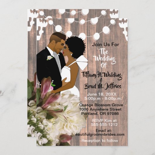 Invitation Chic Boho Rustic Lights mariée et Mariage de chamb (Devant / Derrière)