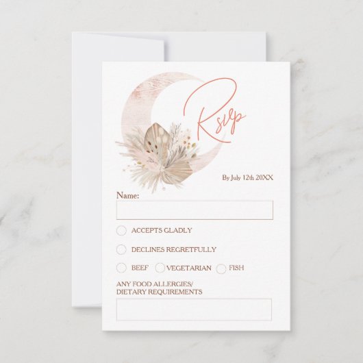 Invitation Chic boho rustique pampas lune florale rsvp (Devant)