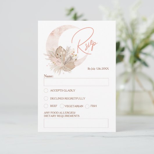 Invitation Chic boho rustique pampas lune florale rsvp (Debout devant)