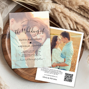 Invitation Chic Boho Script Photo Overlay QR Code Mariage