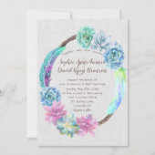Invitation Chic Boho Succulent Cactus Feaths Mariage Wreath (Devant)