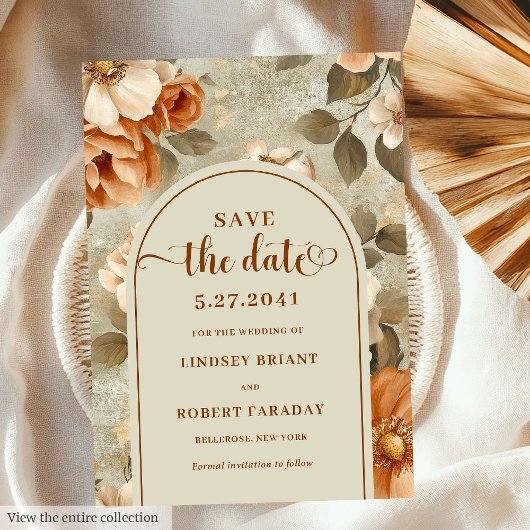 Invitation Chic Boho Terra Cotta Beige Floral Save The Date