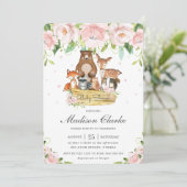 Invitation Chic Bois Animaux Baby shower rose Floral (Debout devant)