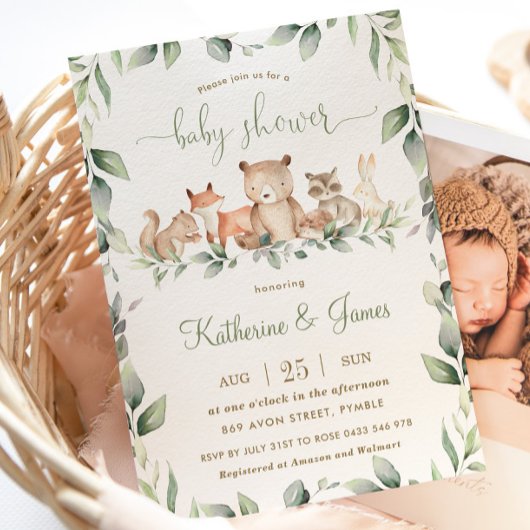 Invitation Chic Bois Animaux Végétation Baby shower Neutre