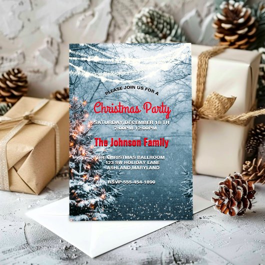 Invitation Chic bois blanc fête des arbres de Noël