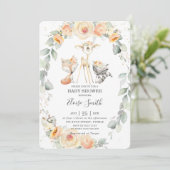 Invitation Chic Bois Jaune Baby shower Floral Vert (Debout devant)