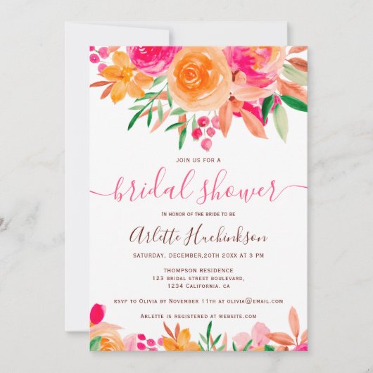 Invitation Chic Bold chute d'eau fleurie douche nuptiale (Devant)