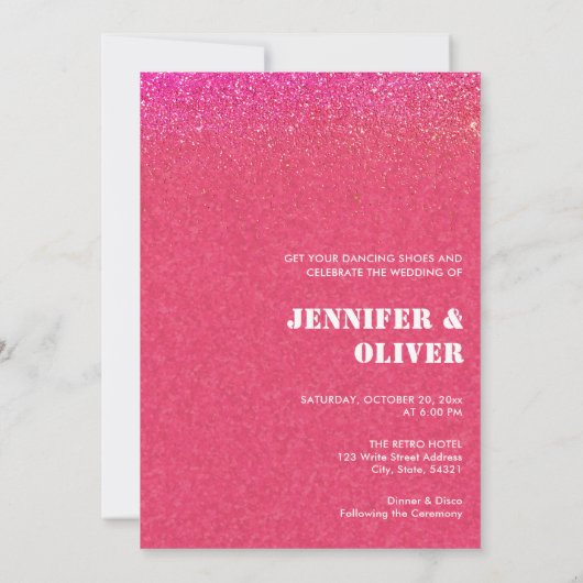 Invitation Chic Bold Parties scintillant rose Retro Mariage d (Dos)