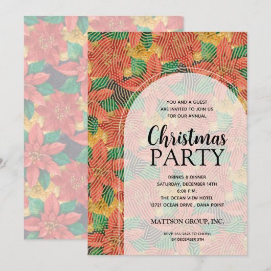 Invitation Chic Bold Poinsettias Noël Party (Devant / Derrière)