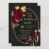 Invitation Chic bordeaux et or noir fête d'anniversaire (Devant / Derrière)