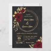 Invitation Chic bordeaux et or noir mariage (Devant)