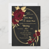 Invitation Chic bordeaux et or noir mariage (Devant)
