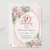 Invitation Chic Botanical Blush 50th Birthday Party Invites (Devant)