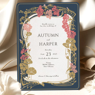 Invitation Chic Botanical Navy et Blush Mariage