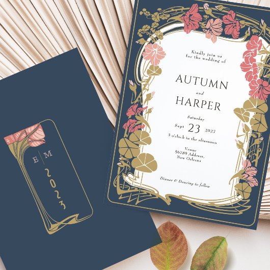 Invitation Chic Botanical Navy et Blush Mariage