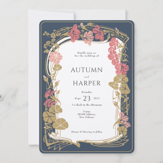 Invitation Chic Botanical Navy et Blush Mariage (Devant)