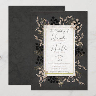Invitation Chic Botanique Feuille Gris Blush Mariage Or