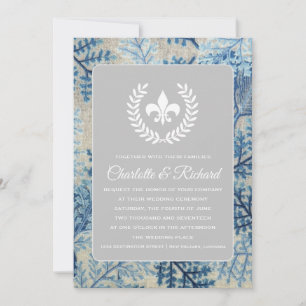 Invitation Chic Botanique & Navy Floral Français Fleur De Lis