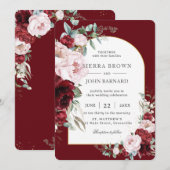 Invitation Chic Bourgogne Blush Peonies Floral Arch Mariage (Devant / Derrière)