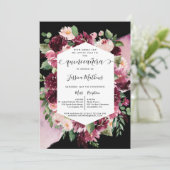 Invitation Chic Bourgogne Blush Rose Black Quinceanera Floral (Debout devant)
