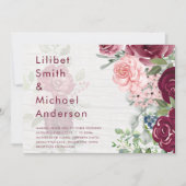 Invitation Chic Bourgogne Blush Rose Floral Mariage (Devant)