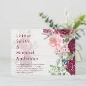 Invitation Chic Bourgogne Blush Rose Floral Mariage (Debout devant)