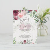 Invitation Chic Bourgogne Blush Rose Floral Mariage (Debout devant)