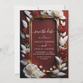 Invitation Chic Bourgogne Florals Golden Frame Enregistrer La (Devant)