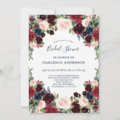 Invitation Chic Bourgogne, marine et Fête des mariées florale (Devant)