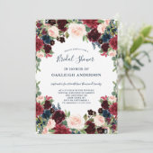 Invitation Chic Bourgogne, marine et Fête des mariées florale (Debout devant)