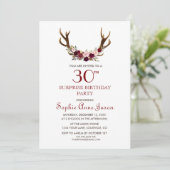 Invitation Chic Bourgogne Marsala Floral Antlers 50e annivers (Debout devant)