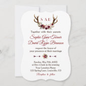 Invitation Chic Bourgogne Marsala Floral Antlers Mariage (Devant)