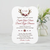 Invitation Chic Bourgogne Marsala Floral Antlers Mariage (Debout devant)