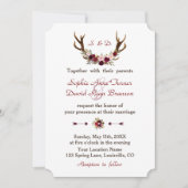 Invitation Chic Bourgogne Marsala Floral Antlers Mariage (Devant)