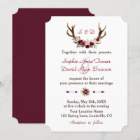 Chic Bourgogne Marsala Floral Antlers Mariage