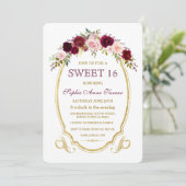 Invitation Chic Bourgogne Marsala Floral Fall SWEET 16 (Debout devant)