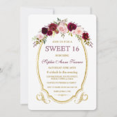 Invitation Chic Bourgogne Marsala Floral Fall SWEET 16 (Devant)