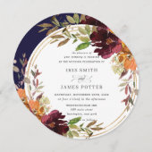 Invitation Chic Bourgogne Orange Floral Mariage de automne d' (Devant / Derrière)