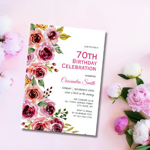 Invitation Chic Bourgogne Rose Floral Green Anniversaire