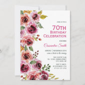 Invitation Chic Bourgogne Rose Floral Green Anniversaire (Devant)