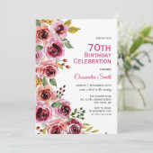 Invitation Chic Bourgogne Rose Floral Green Anniversaire (Debout devant)