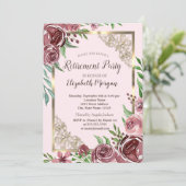 Invitation Chic Bourgogne Rose Gold Frame Retirement (Debout devant)