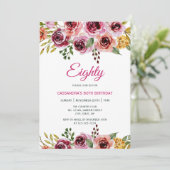 Invitation Chic Bourgogne violet Rose verdure Anniversaire (Debout devant)