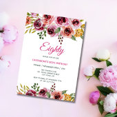 Invitation Chic Bourgogne violet Rose verdure Anniversaire